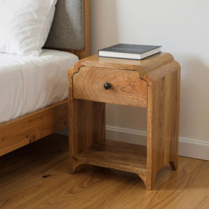 HomeRoots 16" Oak Solid Wood Nightstand with Scalloped Edge - Rustic Charm, Multi-Purpose Storage & Style! 651507