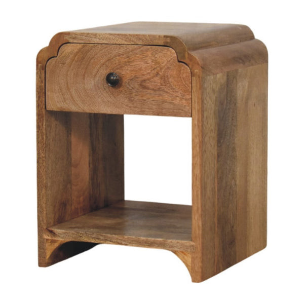 HomeRoots 16" Oak Solid Wood Nightstand with Scalloped Edge - Rustic Charm, Multi-Purpose Storage & Style! 651507