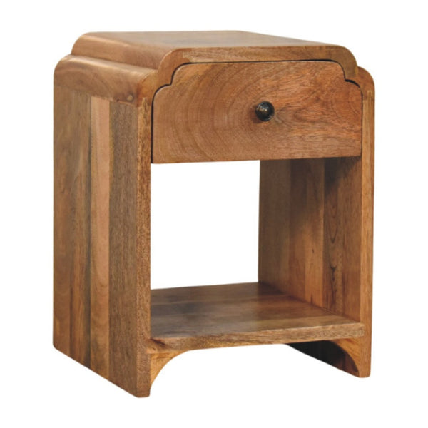HomeRoots 16" Oak Solid Wood Nightstand with Scalloped Edge - Rustic Charm, Multi-Purpose Storage & Style! 651507