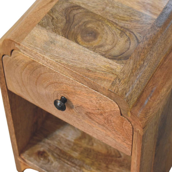 HomeRoots 16" Oak Solid Wood Nightstand with Scalloped Edge - Rustic Charm, Multi-Purpose Storage & Style! 651507