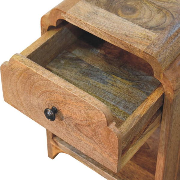 HomeRoots 16" Oak Solid Wood Nightstand with Scalloped Edge - Rustic Charm, Multi-Purpose Storage & Style! 651507