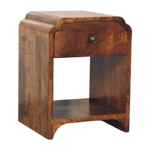 HomeRoots 16" Handcrafted Chestnut Mango Wood Nightstand with Scalloped Edge and Storage Shelf for Versatility 651508