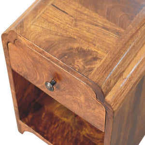 HomeRoots 16" Handcrafted Chestnut Mango Wood Nightstand with Scalloped Edge and Storage Shelf for Versatility 651508