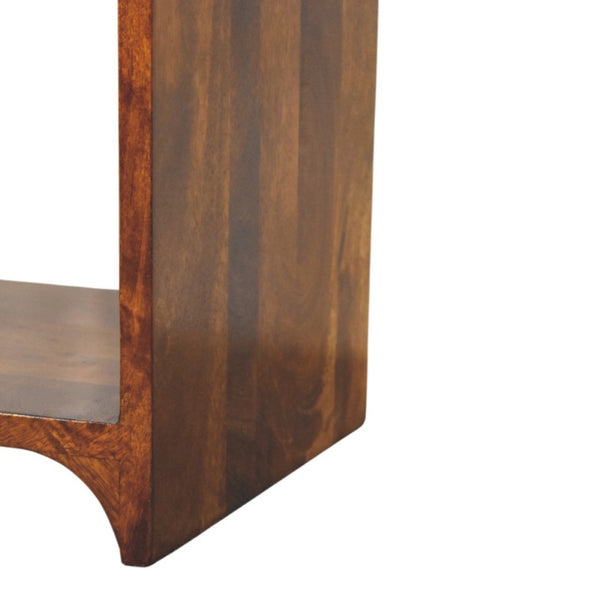 HomeRoots 16" Handcrafted Chestnut Mango Wood Nightstand with Scalloped Edge and Storage Shelf for Versatility 651508