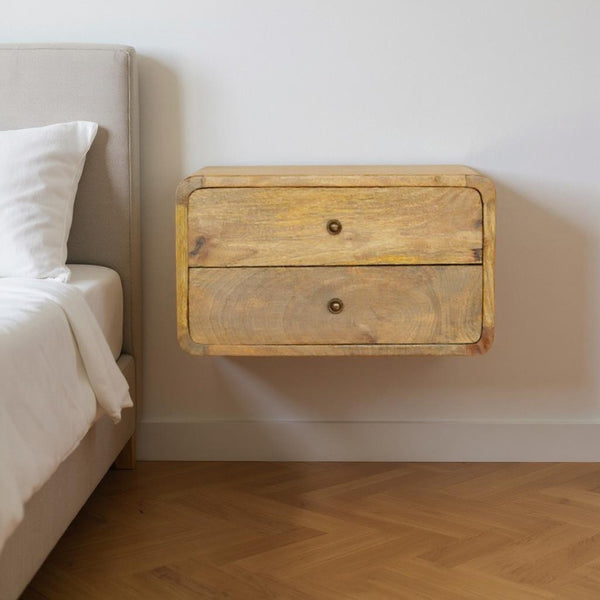 HomeRoots 18" Handcrafted Oak Floating Nightstand with Two Drawers - Rustic Vintage Design for Any Space 651509