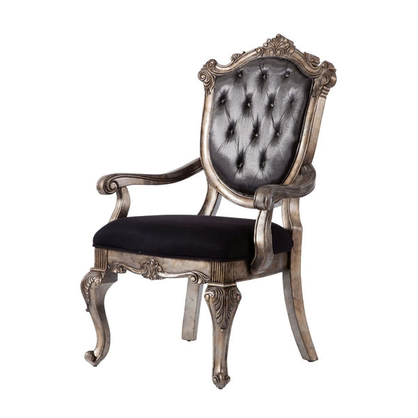 English Elm Silver Grey Tufted Arm Chair Set Of 2 - Elegant Vintage Design With Antique Platinum Finish B062P209235-GIGA