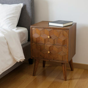 HomeRoots 22" Chestnut Solid Wood Geometric Nightstand - Handcrafted Drawer Storage for Modern Bedrooms & More 651510