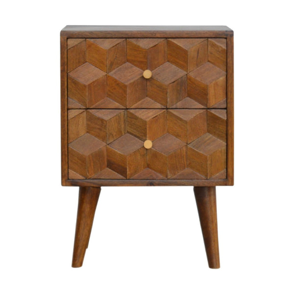HomeRoots 22" Chestnut Solid Wood Geometric Nightstand - Handcrafted Drawer Storage for Modern Bedrooms & More 651510