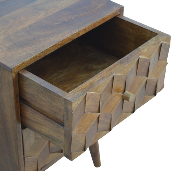 HomeRoots 22" Chestnut Solid Wood Geometric Nightstand - Handcrafted Drawer Storage for Modern Bedrooms & More 651510