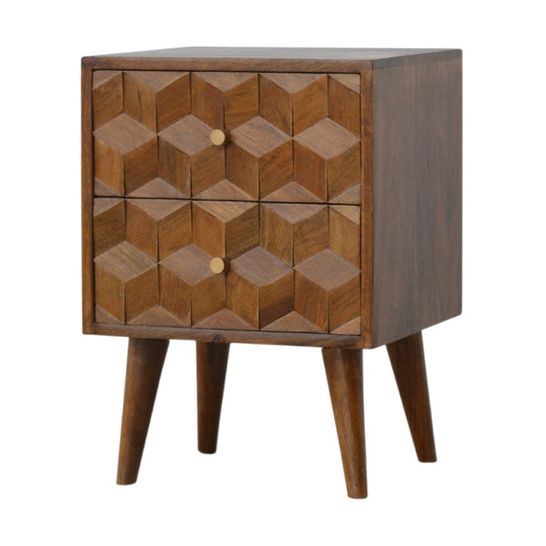HomeRoots 22" Chestnut Solid Wood Geometric Nightstand - Handcrafted Drawer Storage for Modern Bedrooms & More 651510