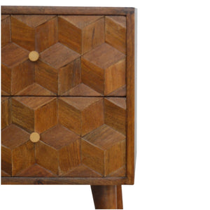 HomeRoots 22" Chestnut Solid Wood Geometric Nightstand - Handcrafted Drawer Storage for Modern Bedrooms & More 651510