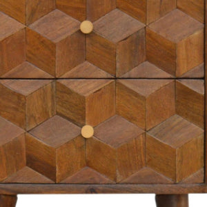 HomeRoots 22" Chestnut Solid Wood Geometric Nightstand - Handcrafted Drawer Storage for Modern Bedrooms & More 651510