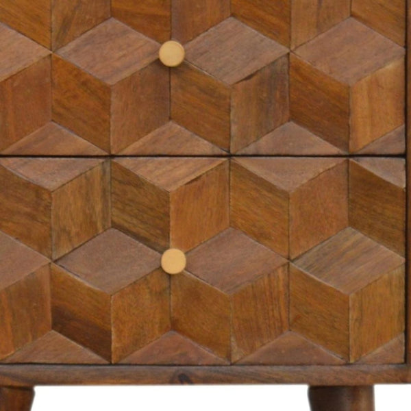 HomeRoots 22" Chestnut Solid Wood Geometric Nightstand - Handcrafted Drawer Storage for Modern Bedrooms & More 651510