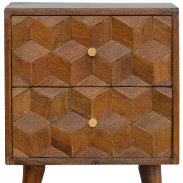 HomeRoots 22" Chestnut Solid Wood Geometric Nightstand - Handcrafted Drawer Storage for Modern Bedrooms & More 651510