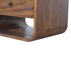 HomeRoots 22" Chestnut Mango Wood Nightstand with Curved Top, Two Drawers & Versatile Design for Small Spaces 651511