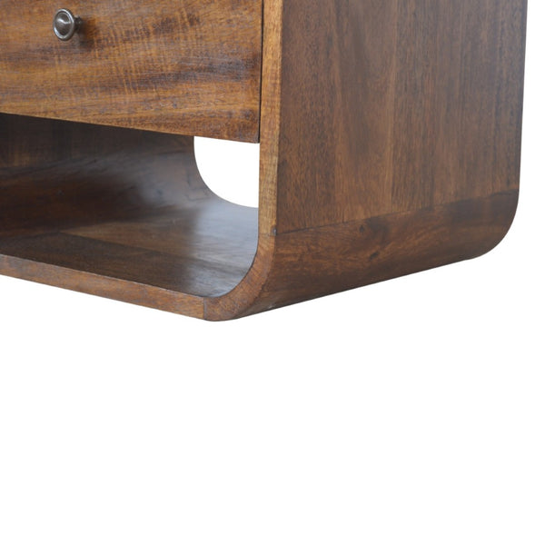 HomeRoots 22" Chestnut Mango Wood Nightstand with Curved Top, Two Drawers & Versatile Design for Small Spaces 651511