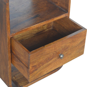 HomeRoots 22" Chestnut Mango Wood Nightstand with Curved Top, Two Drawers & Versatile Design for Small Spaces 651511