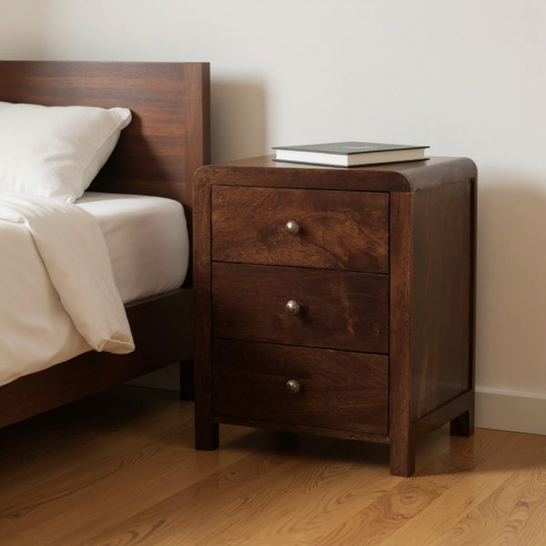 HomeRoots 24" Elegant Walnut Solid Wood Nightstand with 3 Drawers - Stylish Storage for Any Space! 651512
