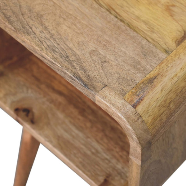 HomeRoots 20" Oak Solid Wood Nightstand - Handcrafted Mango Wood with Open Shelf for Bedroom or Living Space 651514
