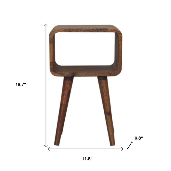 HomeRoots 20" Oak Solid Wood Nightstand - Handcrafted Mango Wood with Open Shelf for Bedroom or Living Space 651514