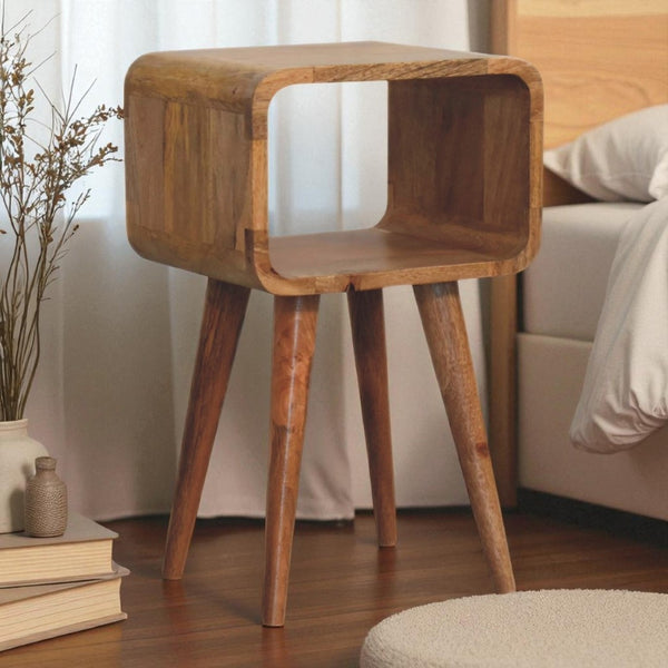 HomeRoots 20" Oak Solid Wood Nightstand - Handcrafted Mango Wood with Open Shelf for Bedroom or Living Space 651514