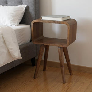 HomeRoots 20" Oak Solid Wood Nightstand - Handcrafted Mango Wood with Open Shelf for Bedroom or Living Space 651514