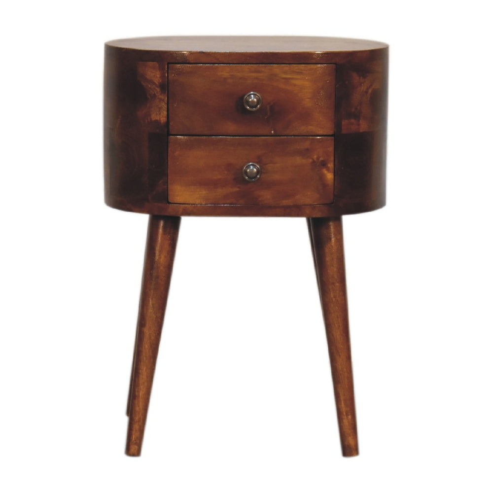 HomeRoots 20" Brown Solid Wood Oval Nightstand with Distressed Finish - Vintage Charm & Practical Storage Solutions 651515