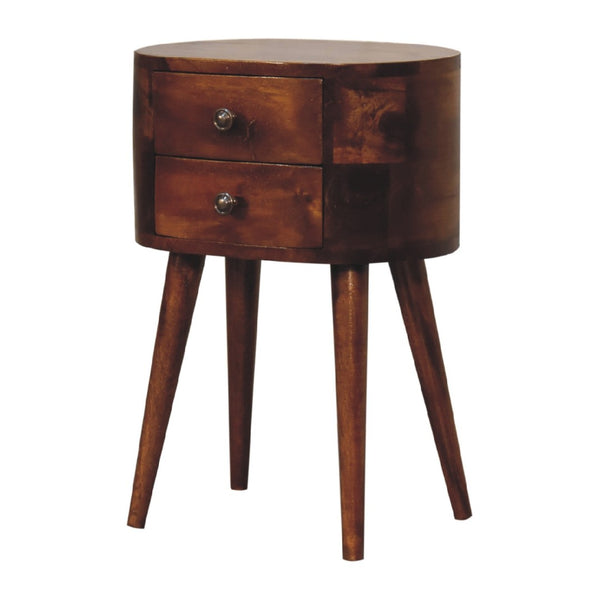 HomeRoots 20" Brown Solid Wood Oval Nightstand with Distressed Finish - Vintage Charm & Practical Storage Solutions 651515