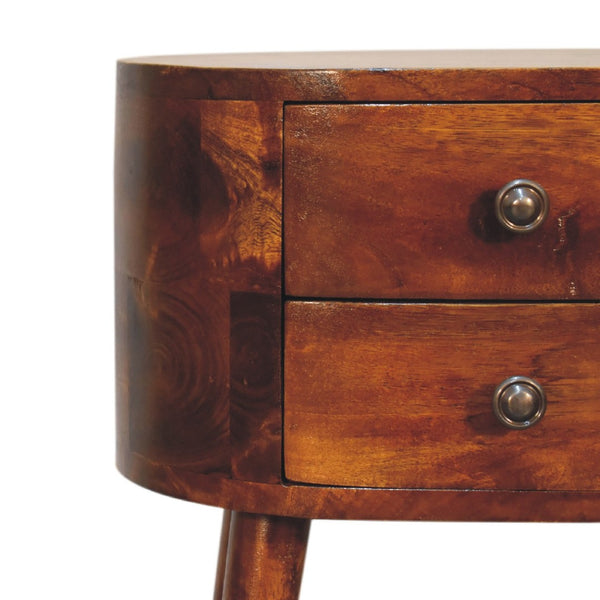 HomeRoots 20" Brown Solid Wood Oval Nightstand with Distressed Finish - Vintage Charm & Practical Storage Solutions 651515