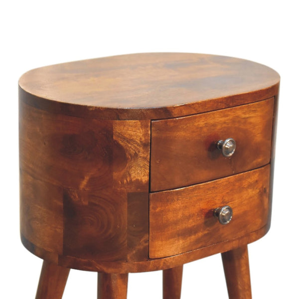 HomeRoots 20" Brown Solid Wood Oval Nightstand with Distressed Finish - Vintage Charm & Practical Storage Solutions 651515