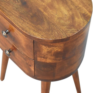 HomeRoots 20" Brown Solid Wood Oval Nightstand with Distressed Finish - Vintage Charm & Practical Storage Solutions 651515