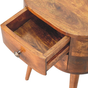 HomeRoots 20" Brown Solid Wood Oval Nightstand with Distressed Finish - Vintage Charm & Practical Storage Solutions 651515