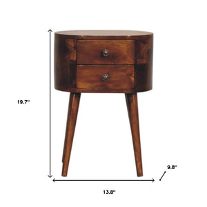 HomeRoots 20" Brown Solid Wood Oval Nightstand with Distressed Finish - Vintage Charm & Practical Storage Solutions 651515