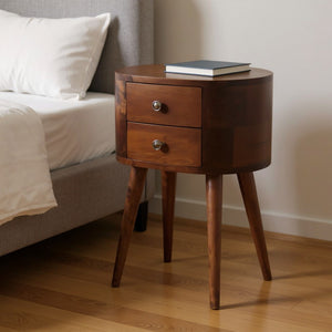 HomeRoots 20" Brown Solid Wood Oval Nightstand with Distressed Finish - Vintage Charm & Practical Storage Solutions 651515