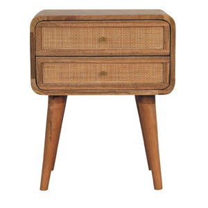 HomeRoots 22" Handcrafted Solid Mango Wood Nightstand with Cane Rattan Drawers – Rustic Storage Solution 651516