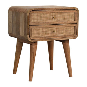 HomeRoots 22" Handcrafted Solid Mango Wood Nightstand with Cane Rattan Drawers – Rustic Storage Solution 651516