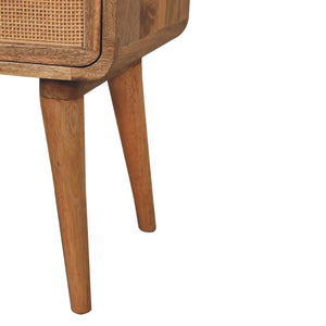 HomeRoots 22" Handcrafted Solid Mango Wood Nightstand with Cane Rattan Drawers – Rustic Storage Solution 651516