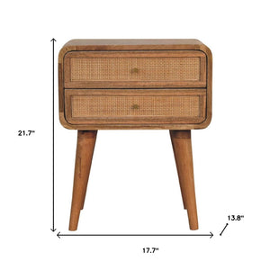 HomeRoots 22" Handcrafted Solid Mango Wood Nightstand with Cane Rattan Drawers – Rustic Storage Solution 651516