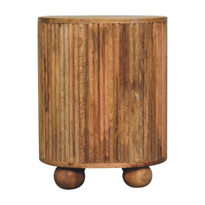 HomeRoots 23" Round Three Drawer Nightstand in Natural Mango Wood with Rustic Ribbed Texture for Stylish Storage 651517