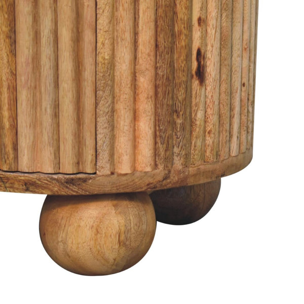 HomeRoots 23" Round Three Drawer Nightstand in Natural Mango Wood with Rustic Ribbed Texture for Stylish Storage 651517