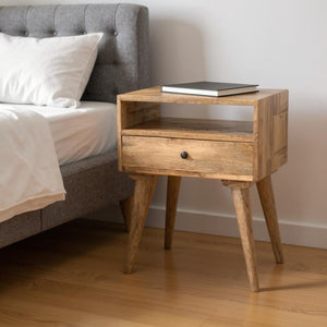 HomeRoots 23" Natural Solid Wood Nightstand with Drawer & Open Shelf - Stylish, Versatile Storage Solution for Any Room 651518
