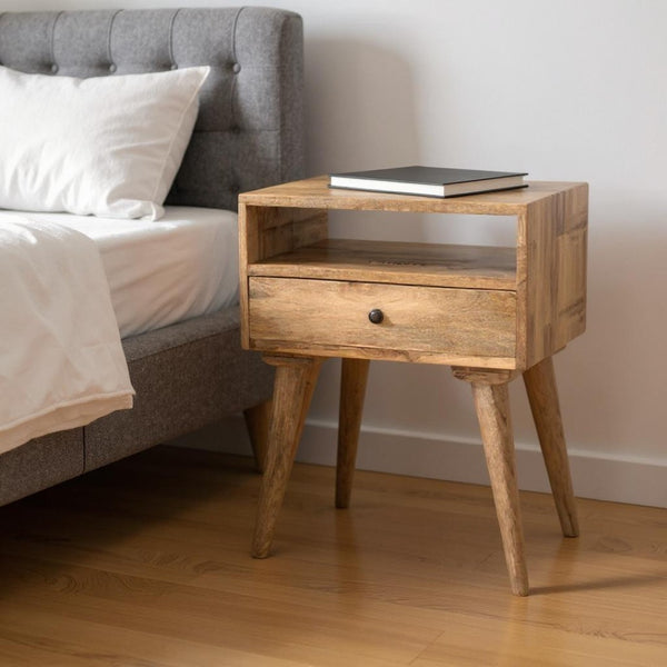 HomeRoots 23" Natural Solid Wood Nightstand with Drawer & Open Shelf - Stylish, Versatile Storage Solution for Any Room 651518