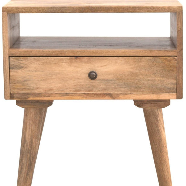 HomeRoots 23" Natural Solid Wood Nightstand with Drawer & Open Shelf - Stylish, Versatile Storage Solution for Any Room 651518