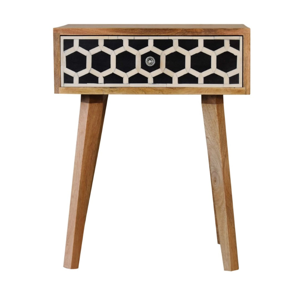 HomeRoots 22" Handcrafted Solid Wood Nightstand with Geometric Bone Inlay – Stylish Storage for Any Space 651519