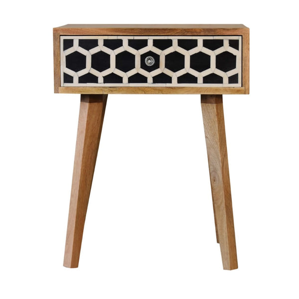 HomeRoots 22" Handcrafted Solid Wood Nightstand with Geometric Bone Inlay – Stylish Storage for Any Space 651519