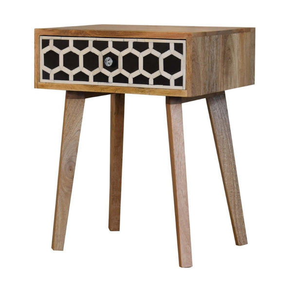 HomeRoots 22" Handcrafted Solid Wood Nightstand with Geometric Bone Inlay – Stylish Storage for Any Space 651519