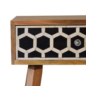 HomeRoots 22" Handcrafted Solid Wood Nightstand with Geometric Bone Inlay – Stylish Storage for Any Space 651519