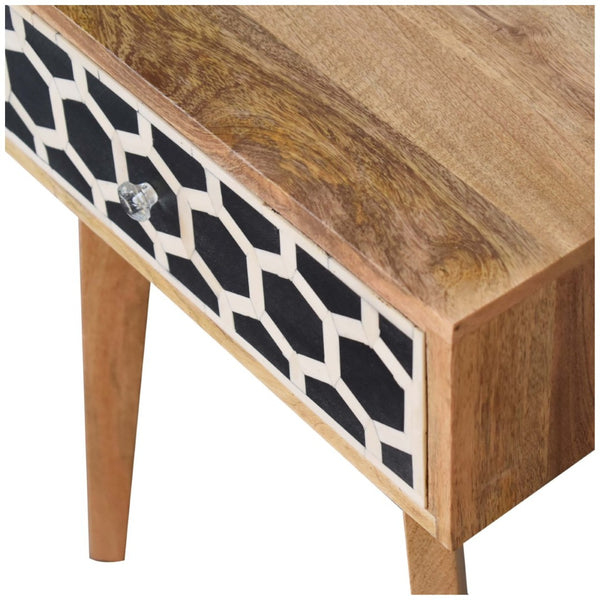 HomeRoots 22" Handcrafted Solid Wood Nightstand with Geometric Bone Inlay – Stylish Storage for Any Space 651519
