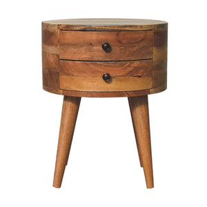 HomeRoots 20" Solid Wood Round Nightstand - Rustic Two-Drawer Table for Bedroom, Office, or Living Spaces 651520