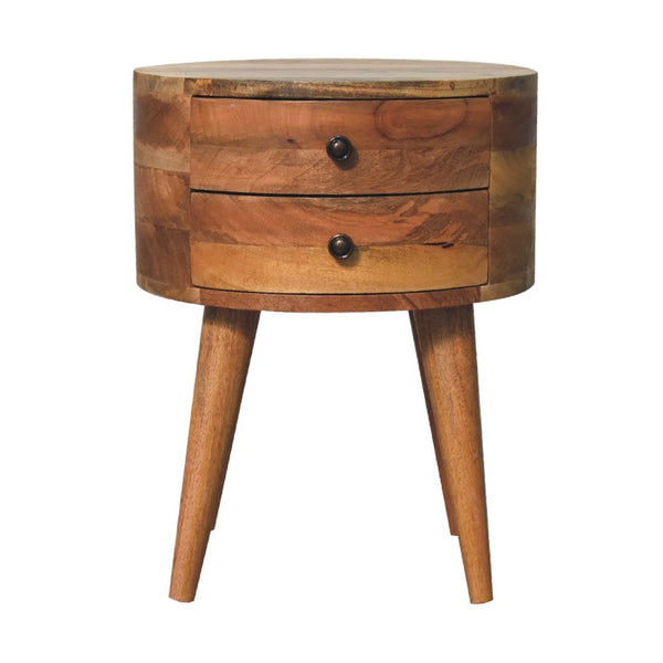 HomeRoots 20" Solid Wood Round Nightstand - Rustic Two-Drawer Table for Bedroom, Office, or Living Spaces 651520
